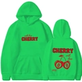 Sweat à capuche vert fluo avec motif de cerise rouge et texte limited edition - Vert Fruit