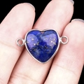 Lapis lazuli heart connector in silver bezel held between fingers for DIY jewelry - Lapis Lazuli Double Hole (Silver)