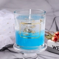 Blue jelly glass candle with decorative gold foil and air bubbles for a romantic setting - Large 7*7*8cm / Bluebell