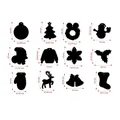Size chart showing 12 Christmas scratch art hanging tags with detailed dimensions in mm - Style 7