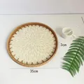 Round rattan tray with shell inlay pattern and 35cm diameter dimensions - White / Large 35*3cm