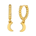 Polished gold S925 silver needle beaded hoop earrings with crescent moon pendant for women - Gold Beaded Moon