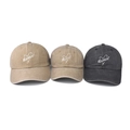 Detailed view of washed cotton baseball caps with Mama and Mini embroidery for families - 3-Piece Family Set (Mixed 2) / Mixed Color (Khaki+Charcoal)