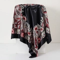 Black satin square scarf featuring elegant paisley and floral patterns on white stand - 90*90cm / Burgundy Black