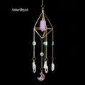 Bohemian gold geometric hanging ornament with amethyst crystals and moon prism pendant - Amethyst Double Point Column