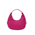 Pink faux crocodile leather half moon handbag with elegant gold hardware details - Rose Red