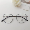 Ultralight black polygonal metal glasses frame with red white and black striped temples - Black and Silver