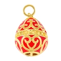 Dettaglio pendente a uovo dorato con smalto rosso e motivi geometrici in stile vintage - Pendaglio con motivo vintage in smalto rosso (22) / 21.9*15.6mm