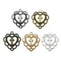 Set van 5 hart- en kruisbedeltjes in zilver brons goud en roségouden finish - Hol Hart Kruis 21x20mm