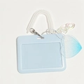 Light blue gradient card holder with glitter heart pendant and spiral spring keychain - Blue Heart Horizontal Case