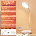 White LED desk lamp with flexible neck, phone holder base and built-in lithium battery - Rechargeable/Plug-in-3 Level Dimming (With Cable & Plug)