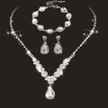 Sparkling crystal bridal jewelry set with water-drop zircon necklace earrings and bracelet - 501796 Set / Silver