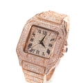 Orologio quadrato di lusso in oro rosa con pavé di diamanti e quadrante romano - Oro Rosa (Quadrante con Strass)