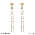 Elegant gold titanium long tassel earrings with white resin beads and linear style - Gold - White Beads