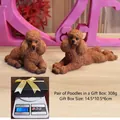 Set of 2 brown resin poodle dog figurines in a gift box weighing 308g for car decor - 1 Pair + Gift Box Packaging / Tan