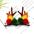 Brown reindeer antler hair clips with felt ears and plush balls for Christmas - Coffee Two Balls