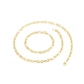 Golden hip-hop style stainless steel chain necklace and bracelet set on white background - Gold