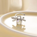 Silver bow ear cuff with octagonal aurora crystal and small sparkling cubic zirconia - Right Ear / White (Camellia)