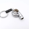 Silver turbocharger metal keychain with spinning blade and black leather strap detail - Matte Silver