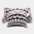 Fair Isle gebreide muts met kleurrijke geometrische patronen, oorkleppen en kwastjes - Grijs
