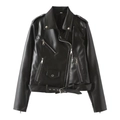 Chaqueta motera de cuero sintético negro para mujer con cremallera y cinturón ajustable - XS / Negro