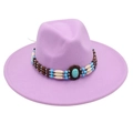 Detail of light purple fedora hat with turquoise beads and bohemian style hat band - One Size / Lavender (Lavender 9.5cm [Bead Band])