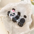Cute panda hair claw clip with pink flower detail in pearlescent acetate finish - Panda with Flower