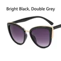 Cat eye sunglasses with shiny black frames and gradient grey lenses for women - Bright Black / Gradient Gray