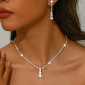 Elegant bridal necklace and earrings set in silver with sparkling white rhinestones - 1595 Silver Necklace + Stud Earrings Set