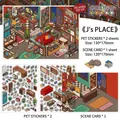 DIY scene sticker set with J-home theme including 2 PET stickers and 1 background card - Type J's Home