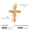 Gold stainless steel cross pendant with cubic zirconia, waterproof and hypoallergenic - Luxury Rhinestone Cross Pendant PJ93254