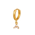 Elegant gold-plated hoop earring featuring a triangular cluster of three white zircon stones - Triangle Rhinestone Single Gold Hoop Earring (单只耳扣A-898)