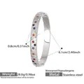 Silver stainless steel geometric bangle with colorful zircon honeycomb pattern inlay - Honeycomb Rainbow Zirconia Style (Z564) / Steel