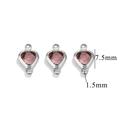 Silver stainless steel heart connector with pink crystal gemstone, 7.5mm height - 2-Hole-Purple / Steel
