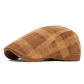 Gorra plana vintage con diseño a cuadros marrones en pana de invierno para mujer y hombre - Ajustable / Caqui