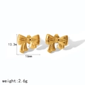 18k gold plated bow stud earrings in stainless steel with size and weight dimensions - Gold Bowknot Stud Earrings (TE6923-G)