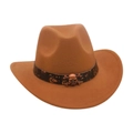 Classic camel wool felt western cowboy hat with black skull leather band and metal buckle - Kids [52-54cm] / Khaki (Skull)