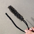 Elegante accessorio per chignon con cristalli blu scuro, perle dorate e fascia nera - N. 2 Blu Elegante Francese