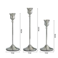 Three-piece silver electroplated metal candle holders set in 22cm, 19cm, and 16cm heights - Type A - Silver Set (3 Pcs)