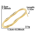 Macro view of gold wavy geometric stainless steel earring with precise size annotations - Irregular Streamline Oval-Gold