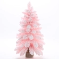 Mini 30cm rosa beschneiter Weihnachtsbaum mit Schneeeffekt und rustikalem Jutesack-Sockel - Höhe 60cm / Rosa