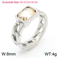 Vintage 18K gold plated stainless steel chain ring with champagne zircon rectangle stone - Steel Light Yellow