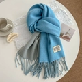Blue and grey reversible scarf with long tassels and soft cashmere-like warm fabric texture - 200cm / Light Blue