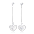 Orecchini lunghi in titanio argento con pendenti a cuore in madreperla bianca - Barra Lunga Cuore di Conchiglia (KE98004-KLX) / Colore Acciaio (KE98004-KLX)