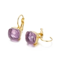 Golden earrings featuring square faceted purple crystal stones with leverback hooks - Gold Purple Square Style (KE79014-GC)