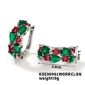 Silver retro luxury earrings with red and green pear-cut gems, size 2.3cm by 1.1cm - Silver Base Red and Green Vintage Style (KSE00001WGRRCLGN)