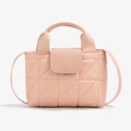 Chic light pink quilted handbag with triangular embroidery and adjustable shoulder strap - Pink