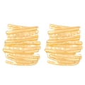 Macro detail of 18K gold plated earrings with irregular pleated texture and metallic finish - 18K Gold Plated Striped Pleated (8175)