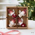 Set of 4 wool felt Christmas angel pendants in red and white with silver glitter wings - Style L