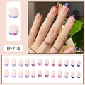 Unghie finte corte quadrate stile francese con fiori blu e viola, set da 24 pezzi - Stile Francese Floreale Colorato (U-214)